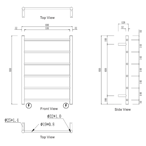 Kiama 6 Bar Heated Towel Rail