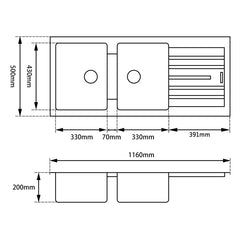 Granite Quartz Stone Kitchen Sink Double Bowls Drainboard Top/Undermount OX1150.KS