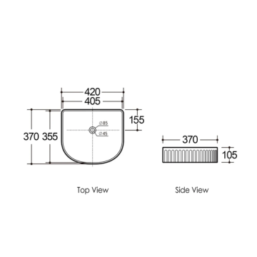 Arch Fluted Basin 415x365x120MM - Available in Gloss/Matte White and Matte Black