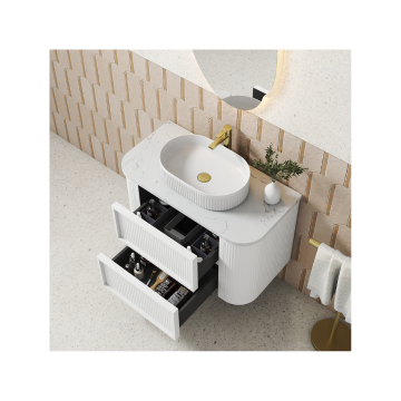 PRE ORDER - Ramee Fluted Wall Hung 750mm Matte White Cabinet