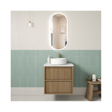 Venetta Fluted Framed Wall Hung 600mm Harvest Oak Cabinet