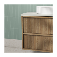 Venetta Fluted Framed Wall Hung 1500mm Harvest Oak Cabinet