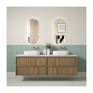 Venetta Fluted Framed Wall Hung 1800mm Harvest Oak Cabinet