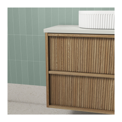 Venetta Fluted Framed Wall Hung 1800mm Harvest Oak Cabinet