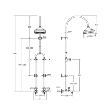 Lillian Lever Exposed Rail Shower & Bath Set