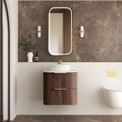 Havana 600mm Sable Walnut Fluted Wall Hung Curve Vanity