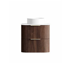 Havana 600mm Sable Walnut Fluted Wall Hung Curve Vanity