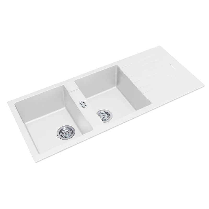 Granite Quartz Stone Kitchen Sink Double Bowls Drainboard Top/Undermount OX1150.KS