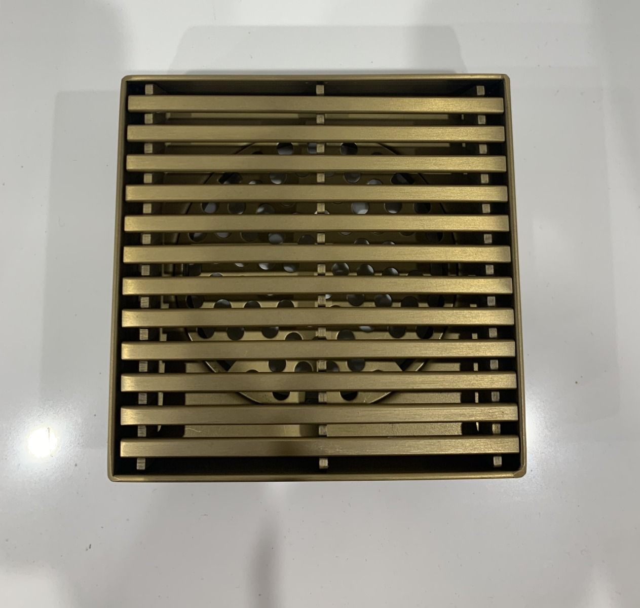 Brushed Yellow Gold Linear Floor Grate Stainless Steel 110x110mm (80mm Waste)