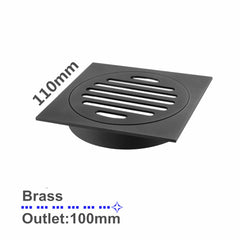Square Black Brass Floor Waste Shower Grate Drain Outlet 100mm 110mmx110mm
