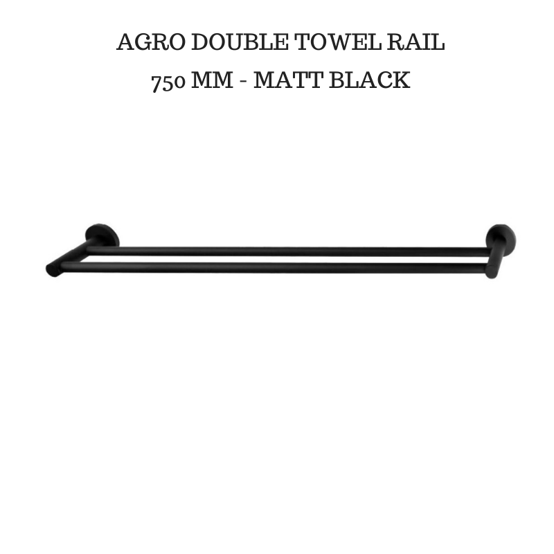 Agro double towel rail 750mm - Matt Black