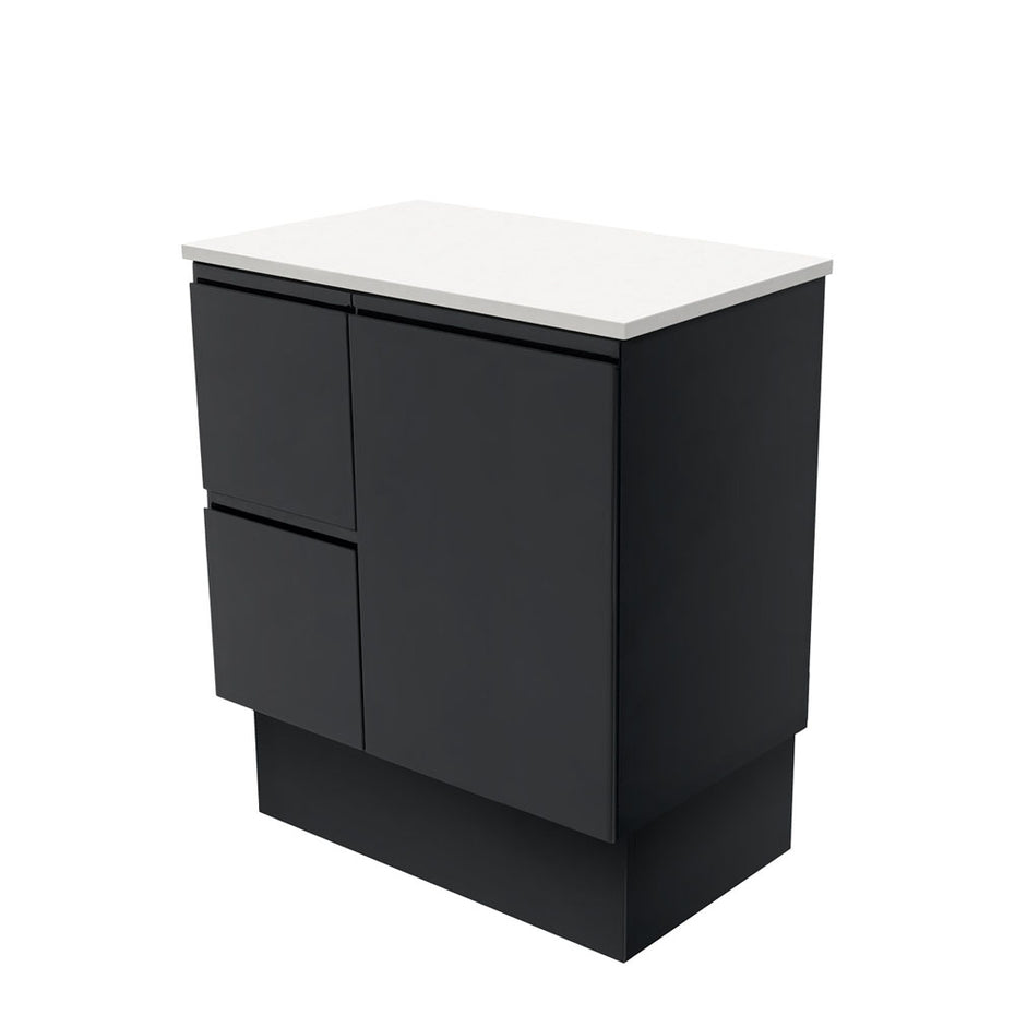 Willo Satin Black 750 Vanity on Kickboard, Left Hand Drawers