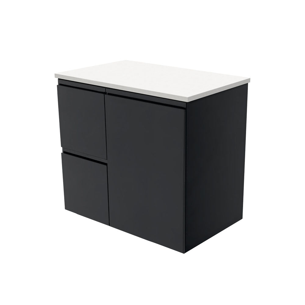 Willo Satin Black 750 Wall-Hung Vanity, Left Hand Drawers