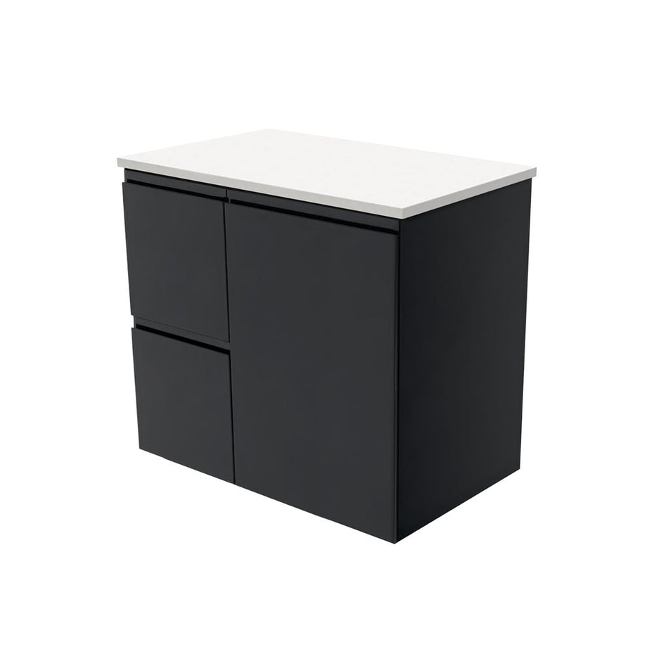 Willo Satin Black 750 Wall-Hung Vanity, Left Hand Drawers