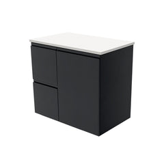Willo Satin Black 750 Wall-Hung Vanity, Left Hand Drawers