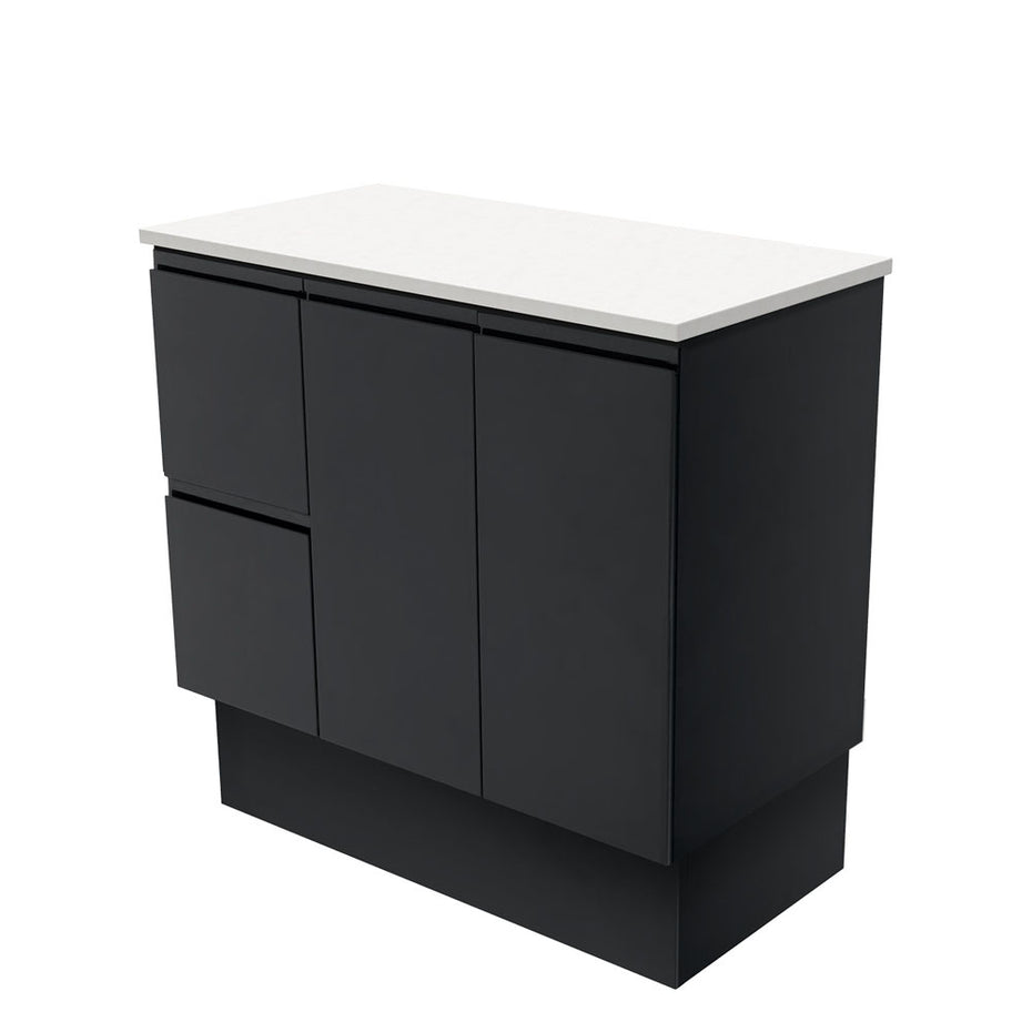 Willo Satin Black 900 Vanity on Kickboard, Left Hand Drawers