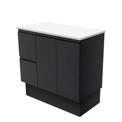 Willo Satin Black 900 Vanity on Kickboard, Left Hand Drawers