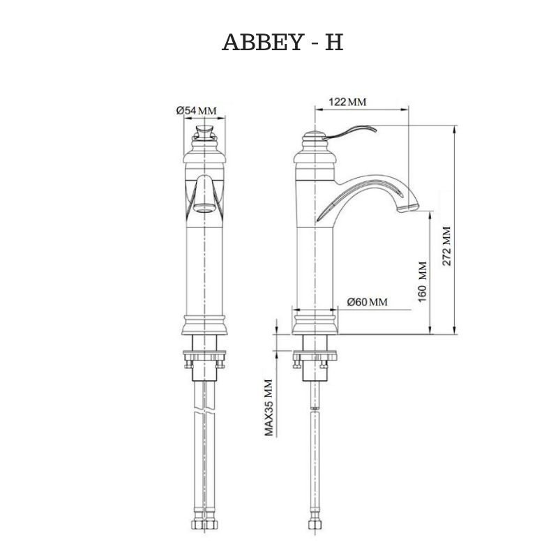 Abbey Classic Style Basin Mixer Polished Chrome Tall