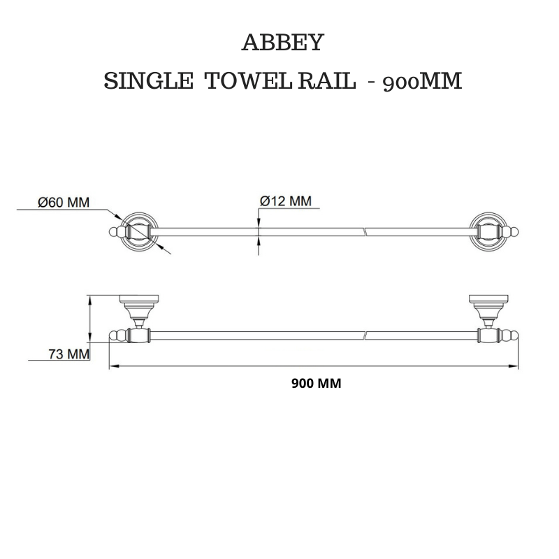 Abbey Single Towel Rail Black 900mm