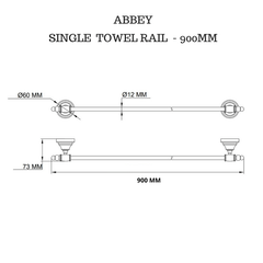 Abbey Single Towel Rail Black 900mm