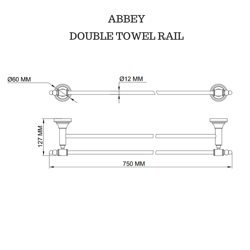 Abbey Double Towel rail black 750mm
