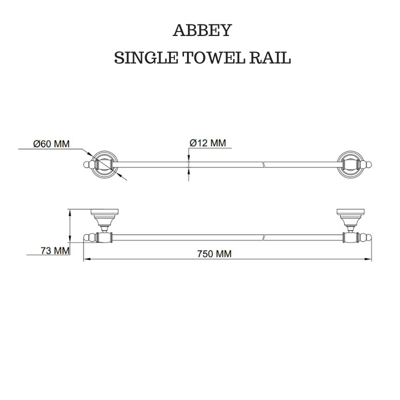 Abbey single Towel rail black 750mm