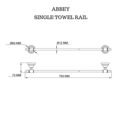 Abbey Single Towel Rail Chrome 750mm