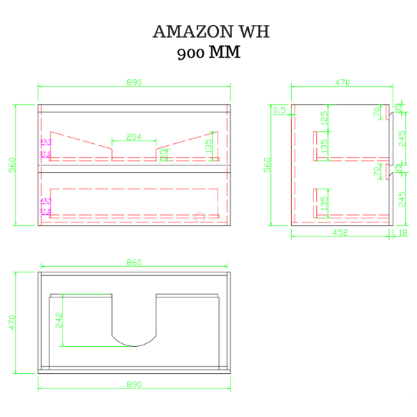 Amazon 900 Wall Hung American Oak natural Timber Bathroom Vanity