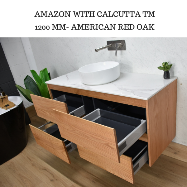 Amazon 1200 Wall Hung American Oak natural Timber Bathroom Vanity