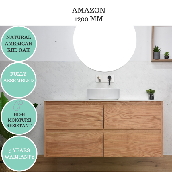 Buy Amazon 1200 Wall Hung American Oak natural Timber Bathroom Vanity ...