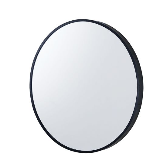 600*600*40mm Black Aluminum Framed Round Bathroom Wall Mirror with Brackets