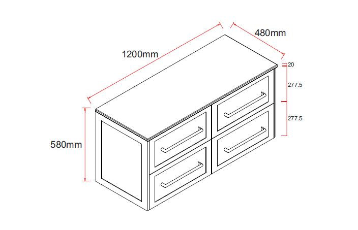 Lily Wall Hung 1200mm Hampton Shaker Style Bathroom Vanity
