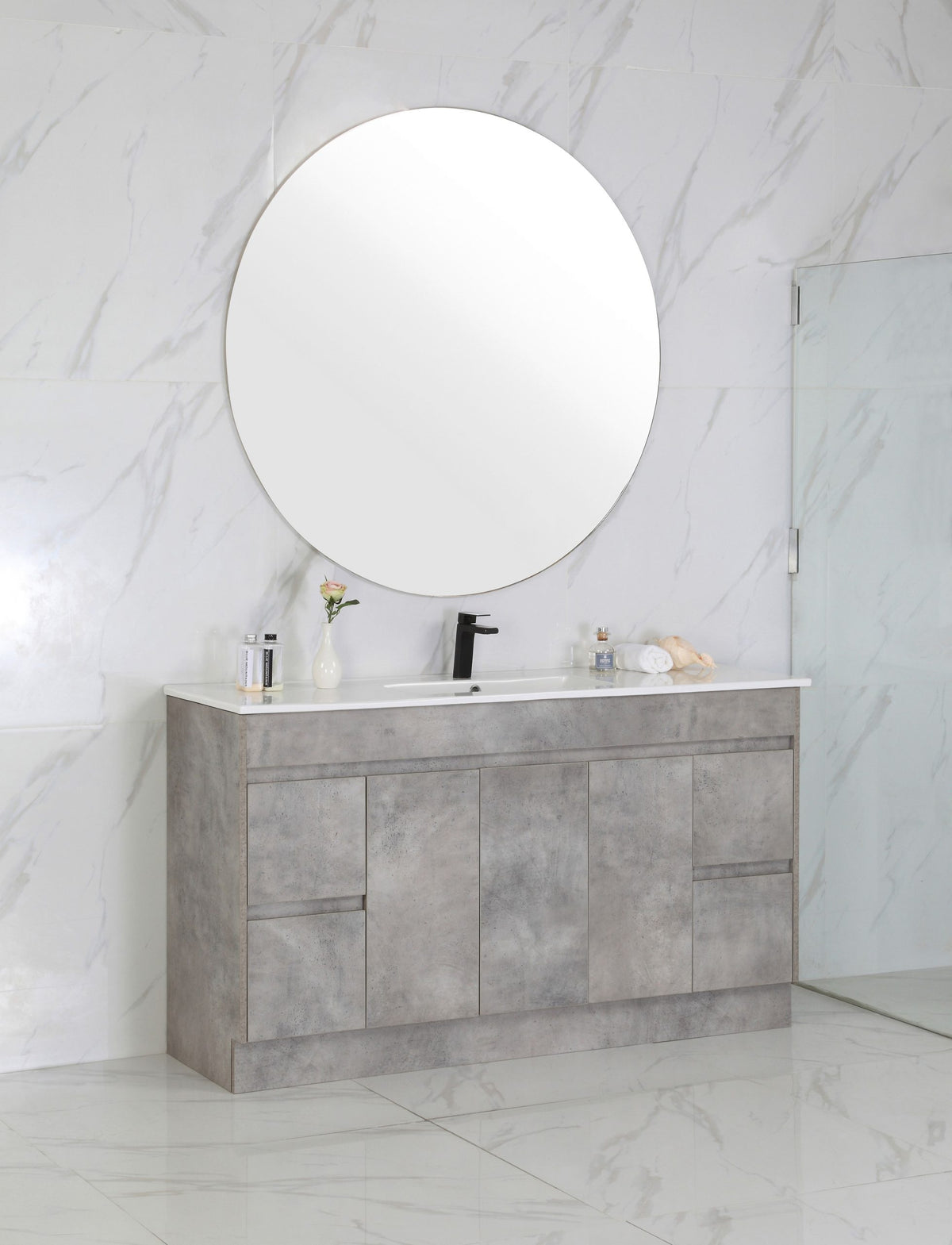 LOLA 1500mm Concrete Colour Freestanding Bathroom Vanity - Double Basin