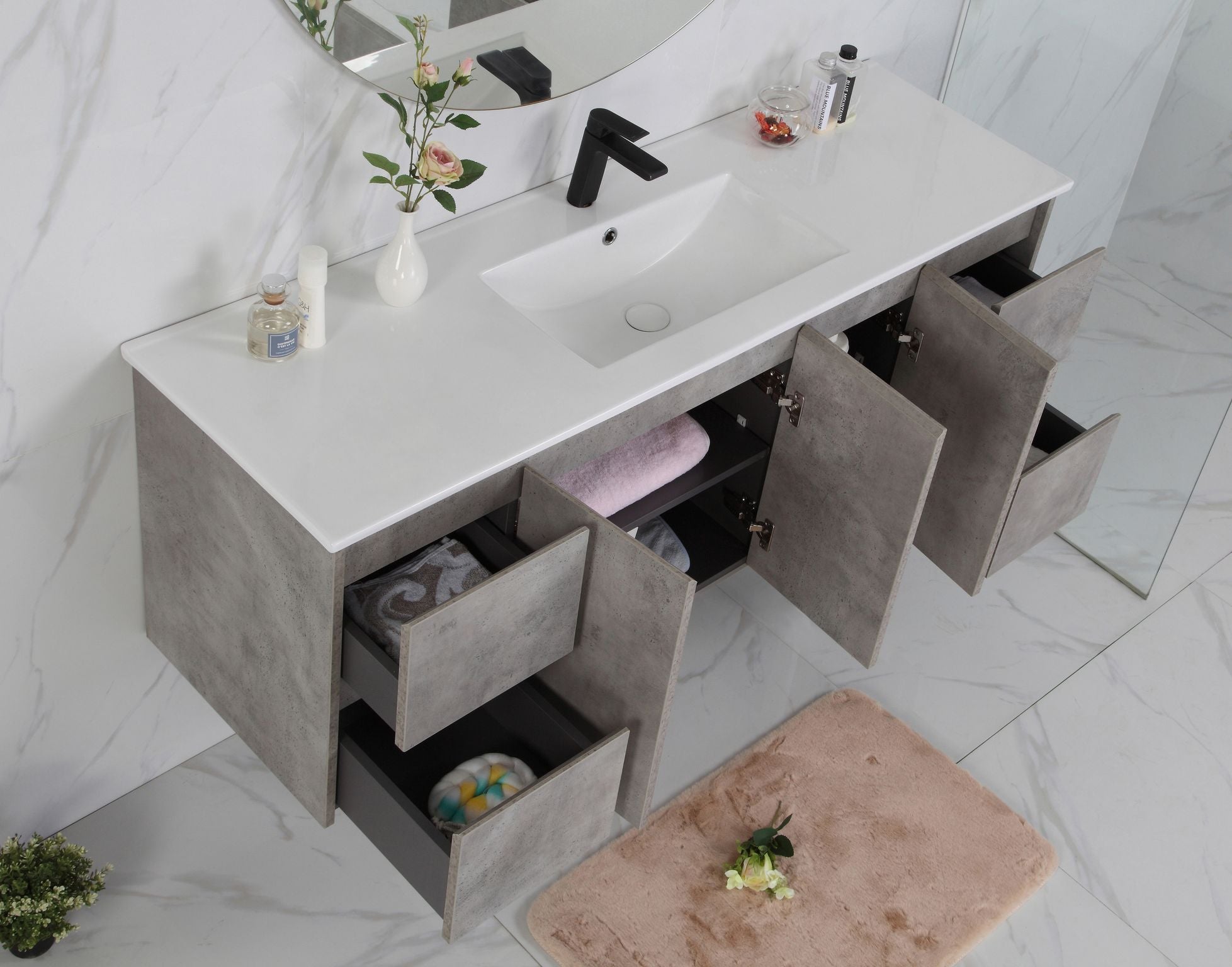 LOLA 1500mm Concrete Colour Wall Hung Bathroom Vanity - DOUBLE BASIN