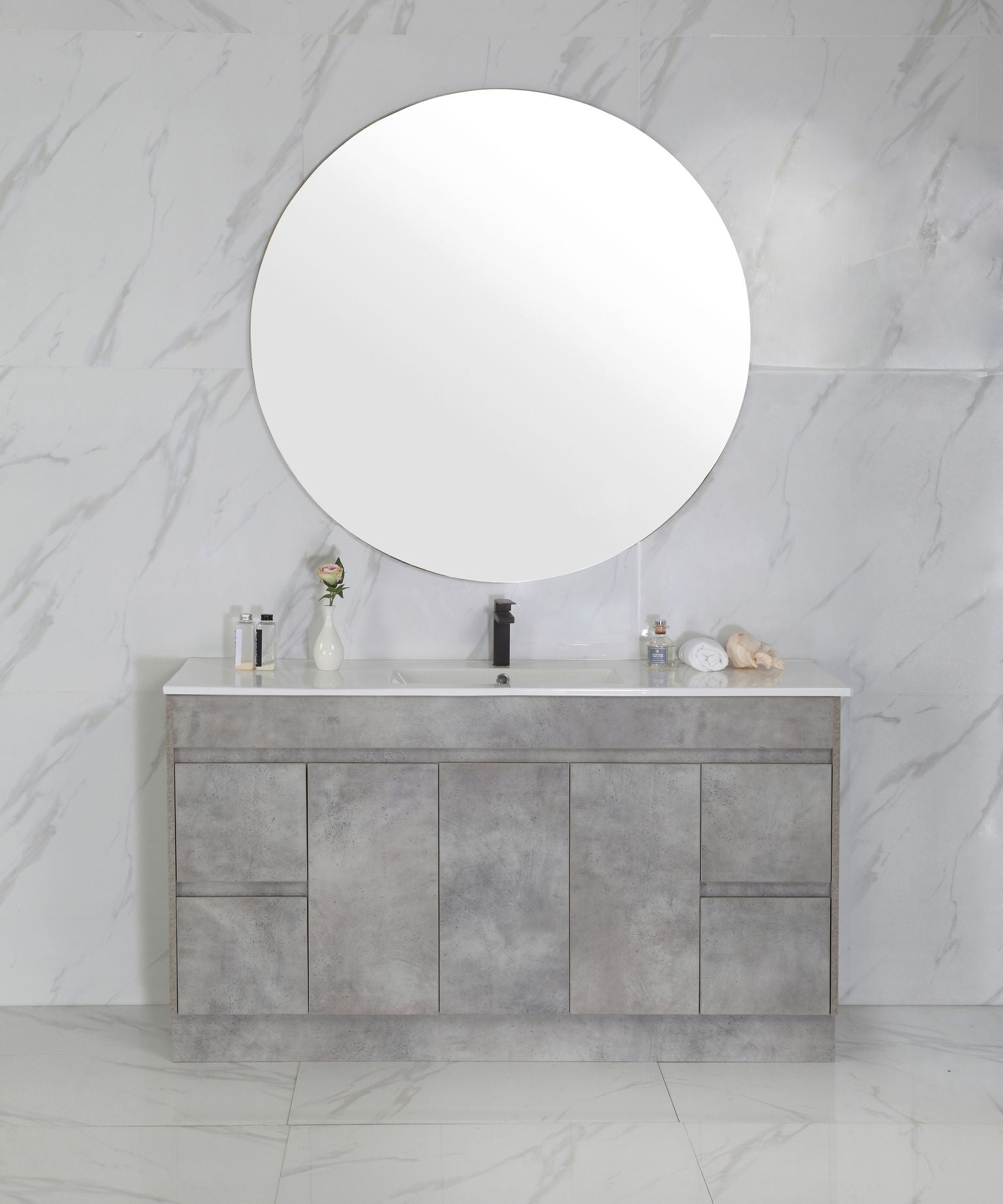 LOLA 1500mm Concrete Colour Freestanding Bathroom Vanity - Double Basin