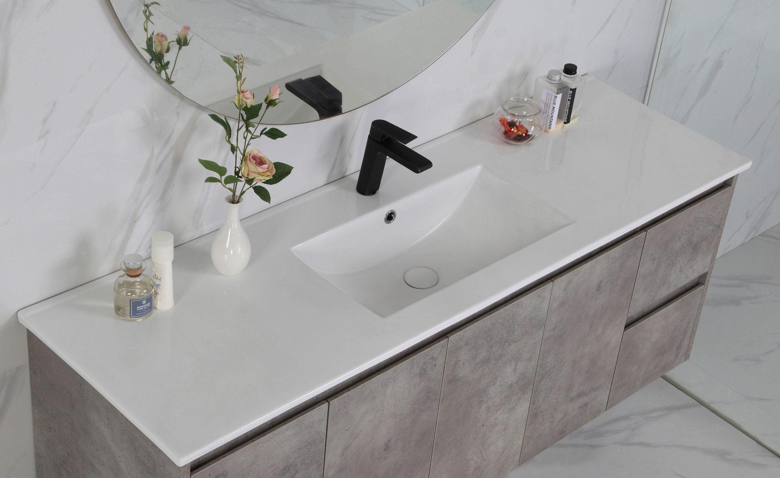 LOLA 1500mm Concrete Colour Wall Hung Bathroom Vanity - DOUBLE BASIN