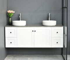 George Wall Hung 1500mm Hampton Shaker Style Bathroom Vanity (Single Or Double Basin)