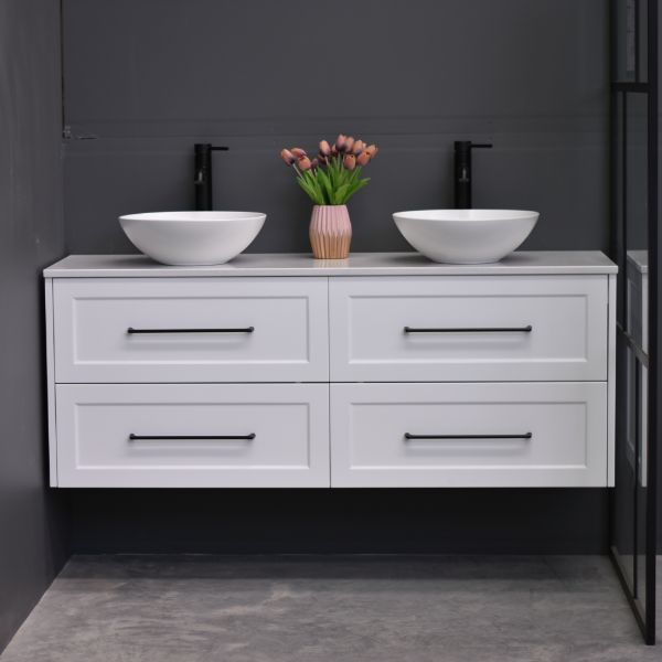 Lily Wall Hung 1500mmHampton Shaker Style Double Basin Bathroom Vanity