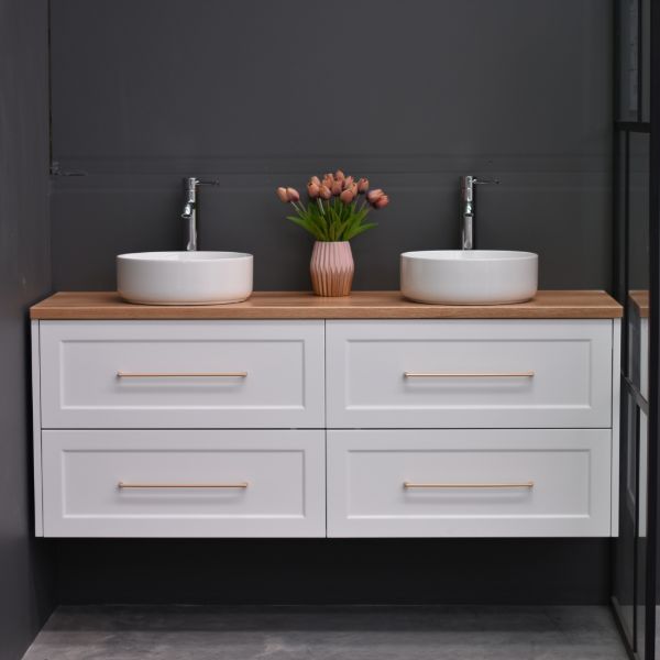 Lily Wall Hung 1500mmHampton Shaker Style Double Basin Bathroom Vanity