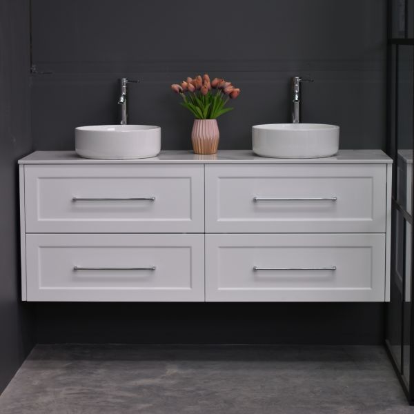 Lily Wall Hung 1500mmHampton Shaker Style Double Basin Bathroom Vanity