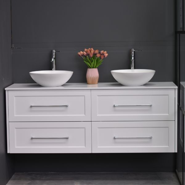 Lily Wall Hung 1500mmHampton Shaker Style Double Basin Bathroom Vanity