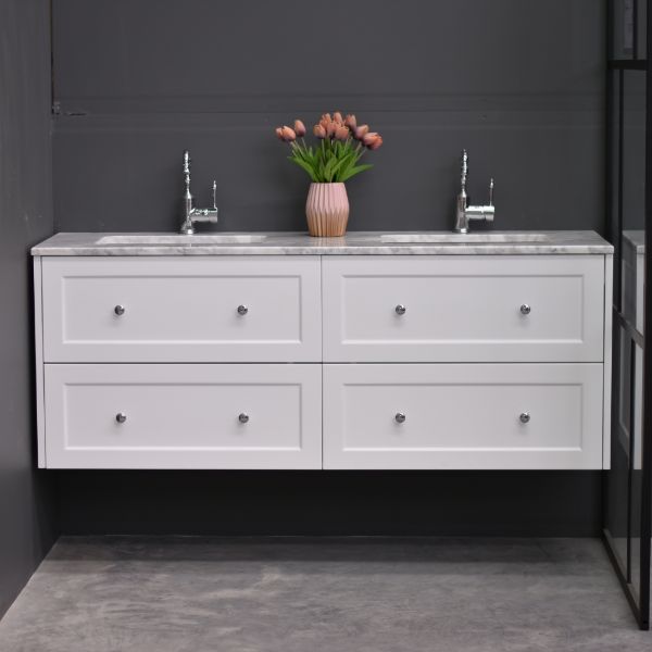 Lily Wall Hung 1500mmHampton Shaker Style Double Basin Bathroom Vanity