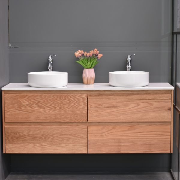 Amazon 1500 Wall Hung American Oak natural Timber Bathroom Vanity