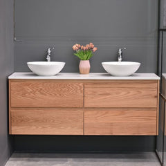 Amazon 1500mm Wall Hung American Oak Timber - Double Basin