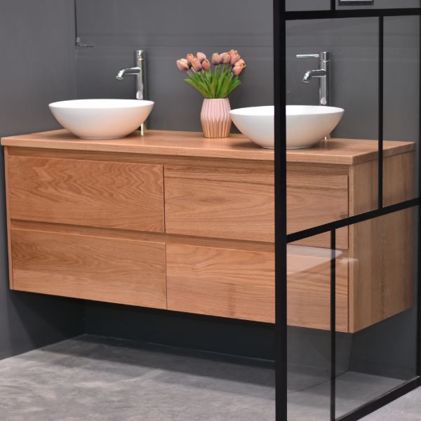 Amazon 1500mm Wall Hung American Oak Timber - Double Basin