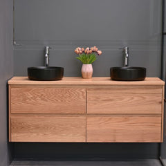 Amazon 1500mm Wall Hung American Oak Timber - Double Basin