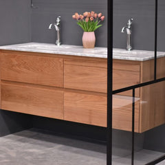 Amazon 1500mm Wall Hung American Oak Timber - Double Basin