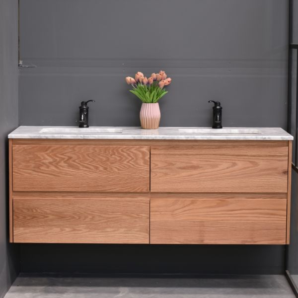 Amazon 1500mm Wall Hung American Oak Timber - Double Basin