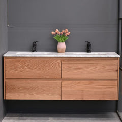 Amazon 1500mm Wall Hung American Oak Timber - Double Basin