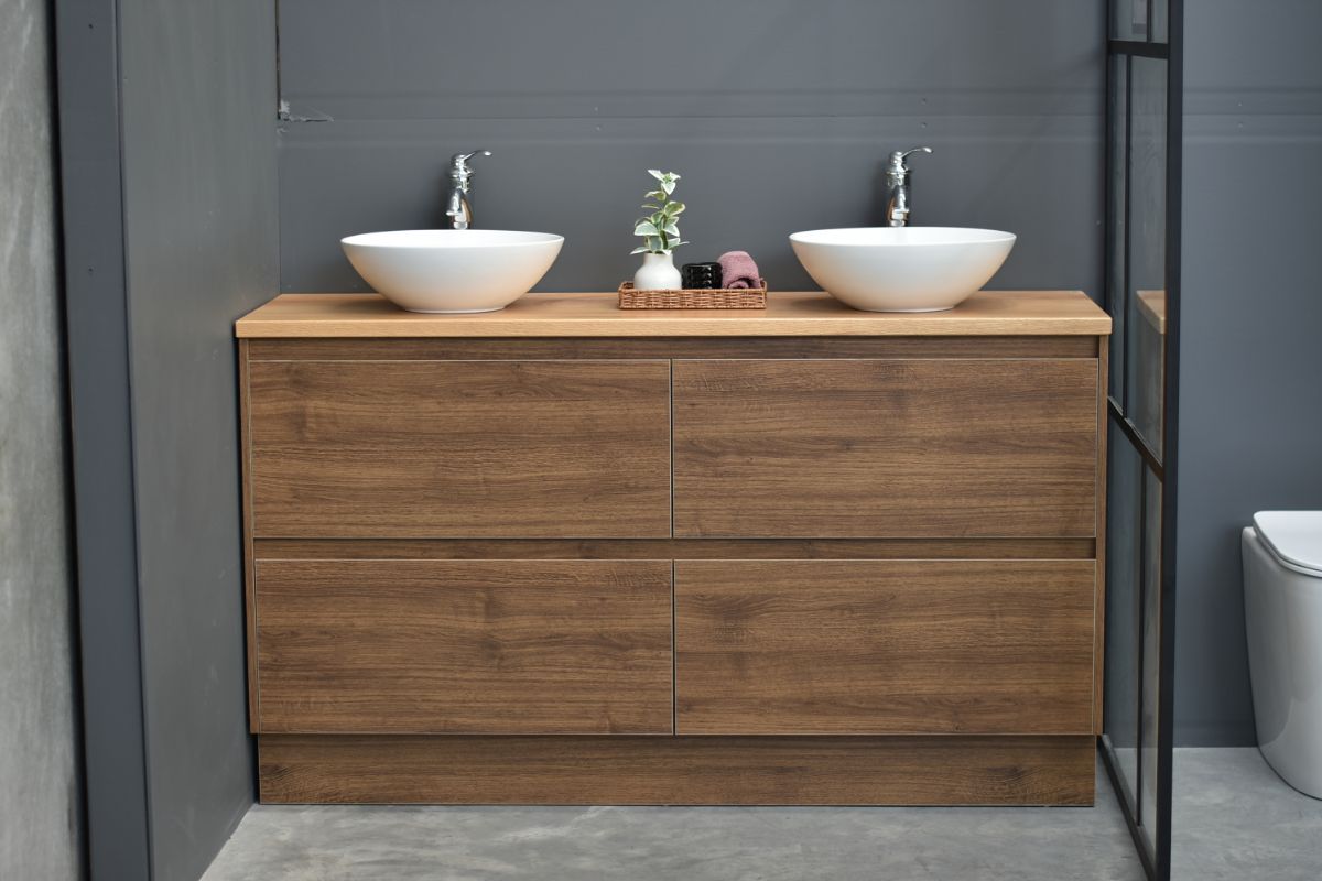 MEL 1500MM FREESTANDING MELAMINE TIMBER LOOK MODERN BATHROOM VANITY (FREE DELIVERY UNAVAILABLE ON CLEARANCE ITEMS)